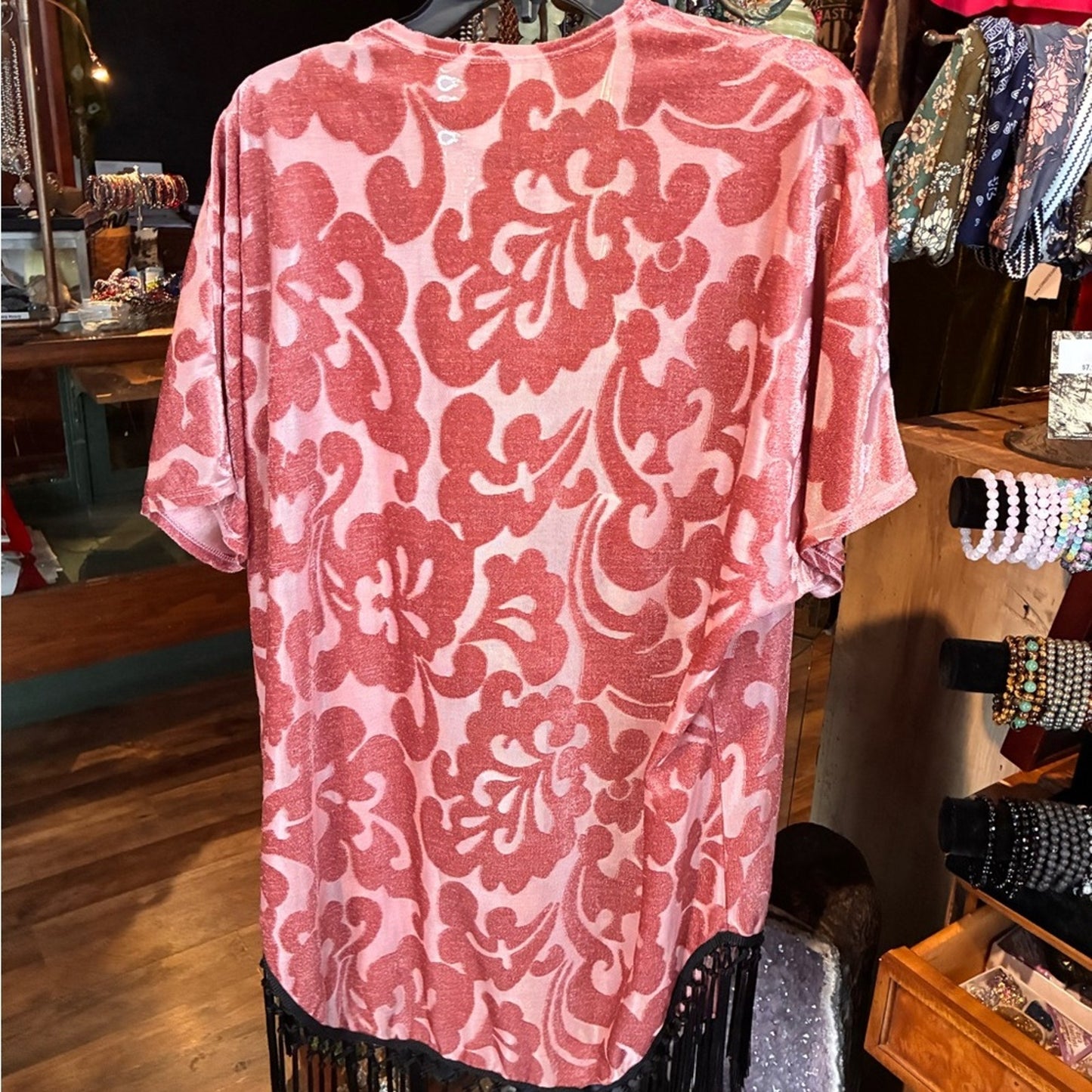 Vocal Dusty Rose Floral Sheer Kimono