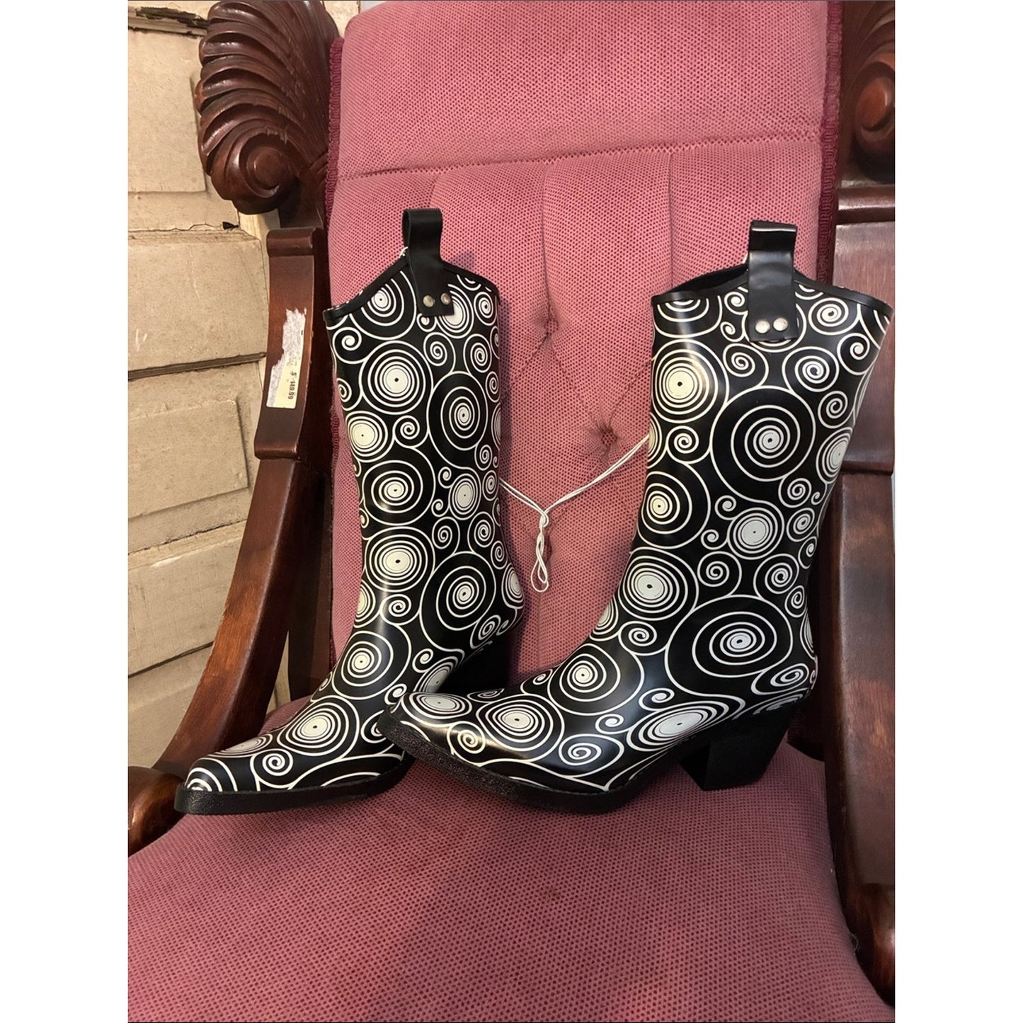 Black and White Swirl Rain Boots for Women