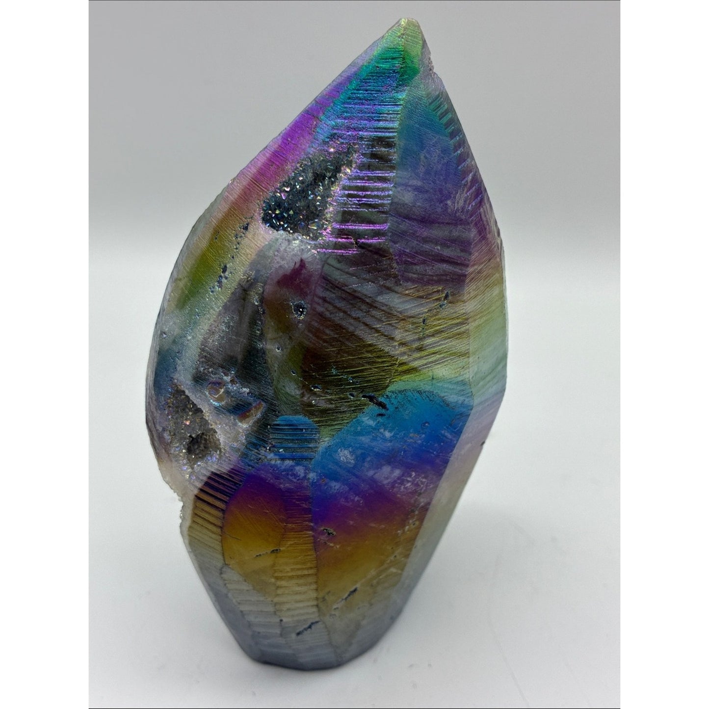 Iridescent Titanium Aura Quartz Geode - Purple & Green Sheen Rock