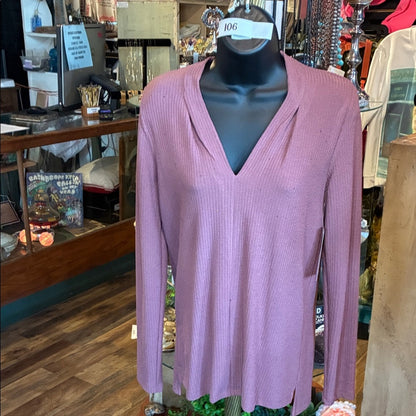 Pink Long Sleeve V-Neck Top VOCAL BRAND MADE IN USA