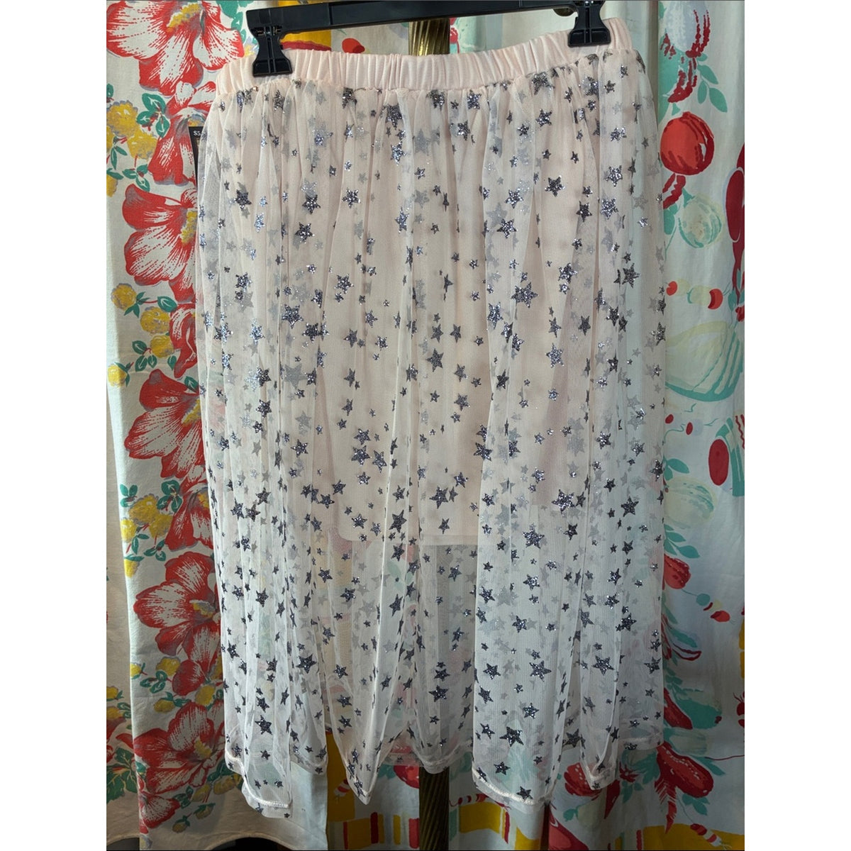 Xhilaration Sheer Star-Embellished Cream Tulle Skirt