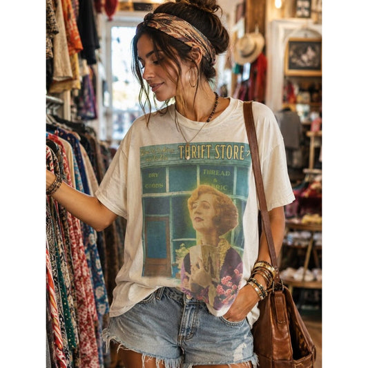 Thrift Store Vintage Graphic Short Sleeve Tee - Cream