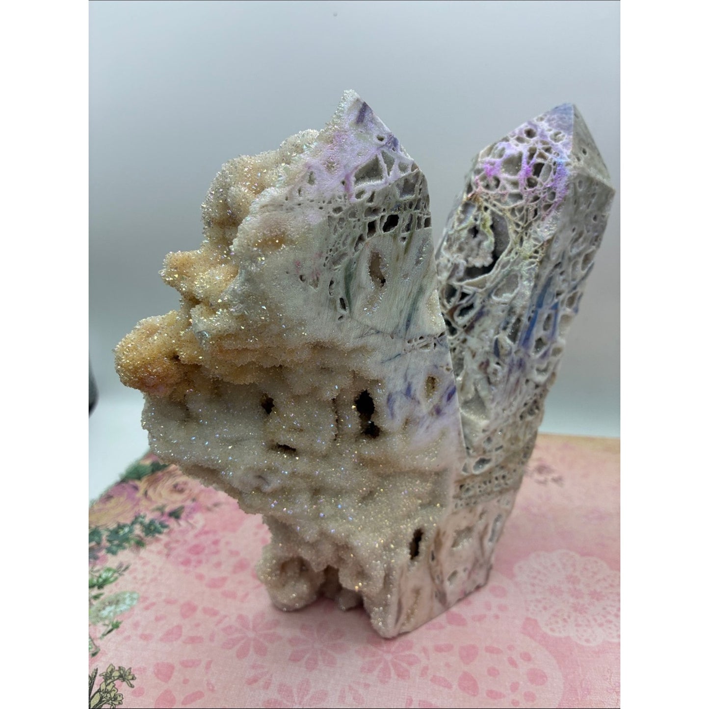 Sparkling Druzy Crystal Sculpture - White & Cream with Iridescent Accents Rock