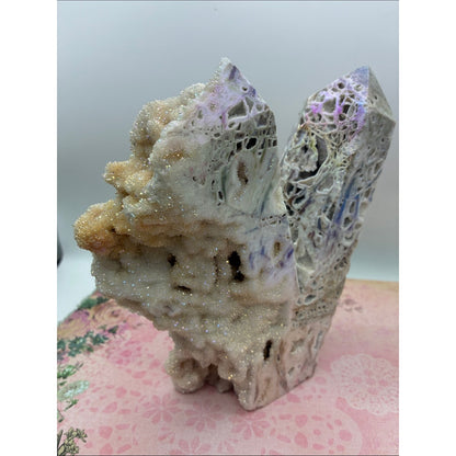 Sparkling Druzy Crystal Sculpture - White & Cream with Iridescent Accents Rock