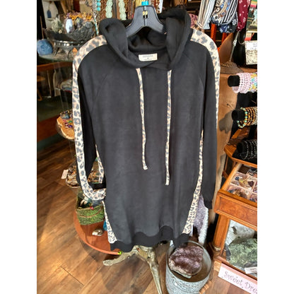 Zenana Outfitters Black Hoodie with Animal Print Accents