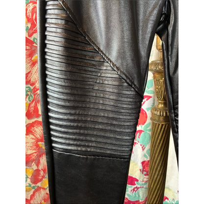 L&B Black Faux Leather Moto Leggings with Ribbed Panels