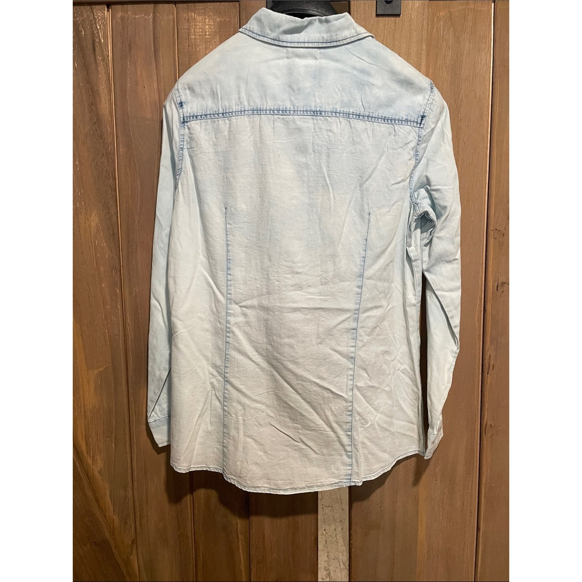Embroidered Light Blue Button-Down Shirt with Tribal Stripe Detail