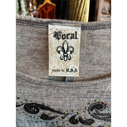 Vocal Gray Paisley Tassel-Hem Tunic with Cream Trim