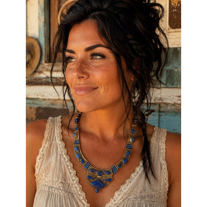 Blue Statement Stone Necklace - Women's Fashion Jewelry