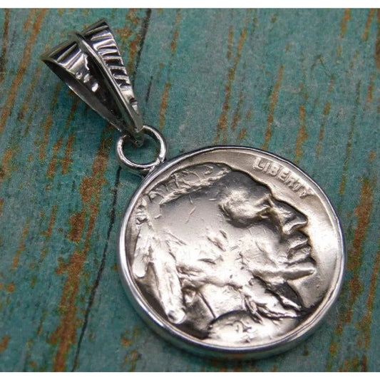 BUFFALO NICKEL INDIAN HEAD STERLING SILVER NECKLACE PENDANT