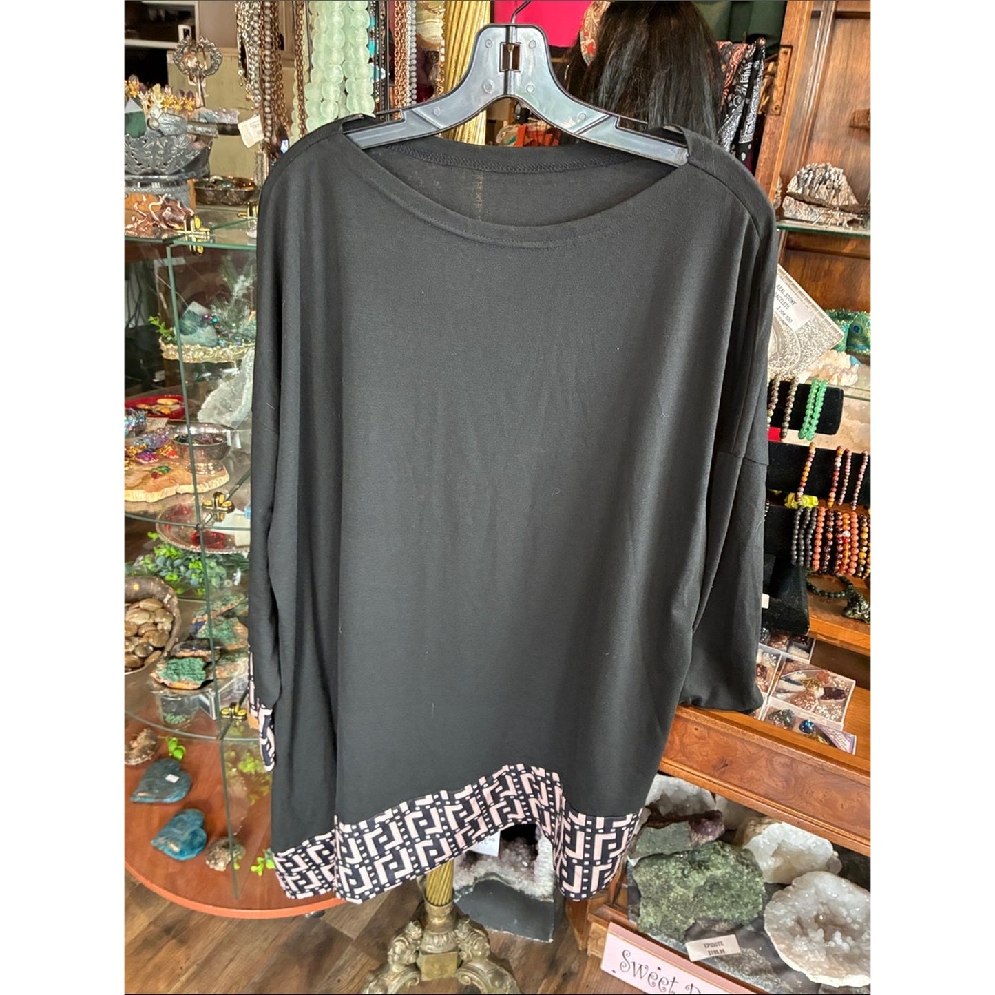 new directions Black Pullover Tunic with Geometric Hem