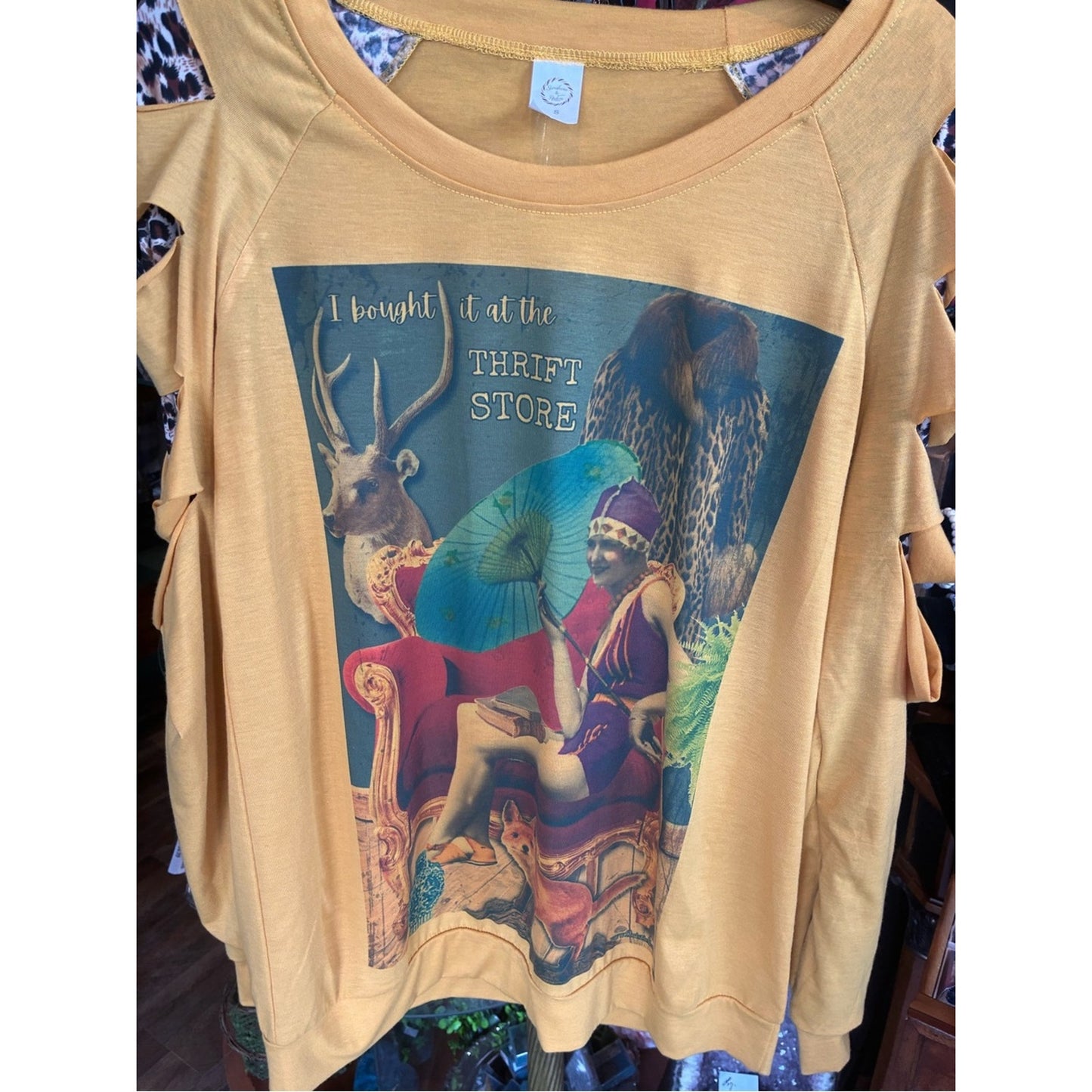 Women’s Mustard Graphic Long Sleeve Tee "I bought it at the thrift store"