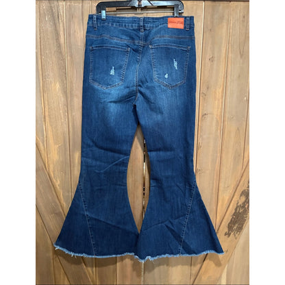 plus size Women's Dark Blue Distressed Bell Bottom Jeans