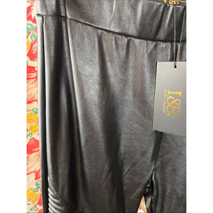 L&B Black Faux Leather Moto Leggings with Ribbed Panels