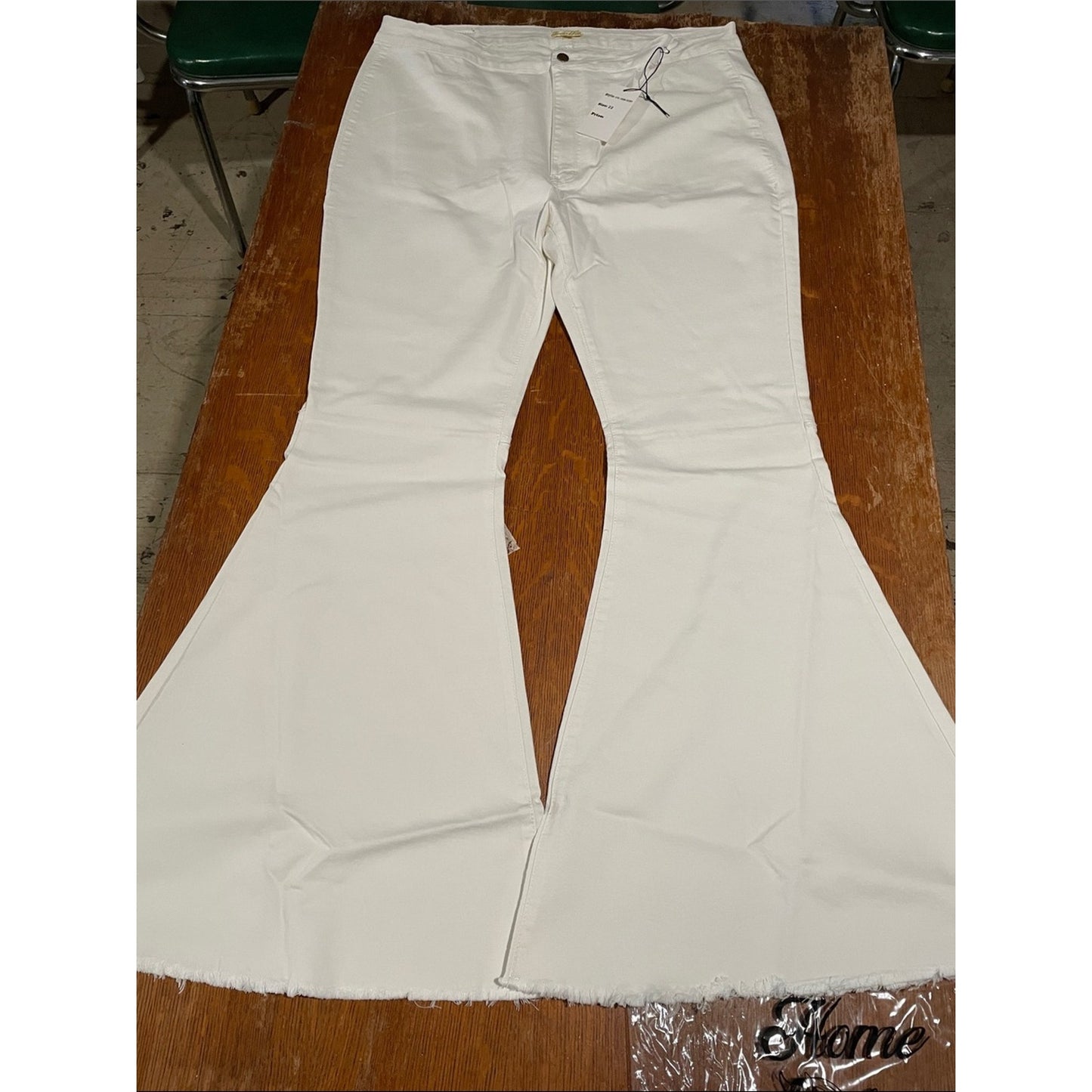 Folk White Flare Wide-Leg Jeans with Raw Hem plus size