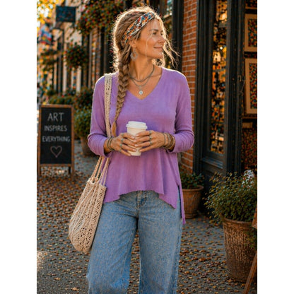 Pink Long Sleeve V-Neck Top VOCAL BRAND MADE IN USA