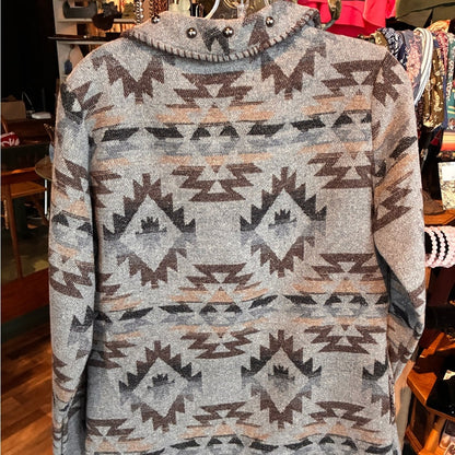 L&B Patterned Knit Cardigan - Gray & Brown