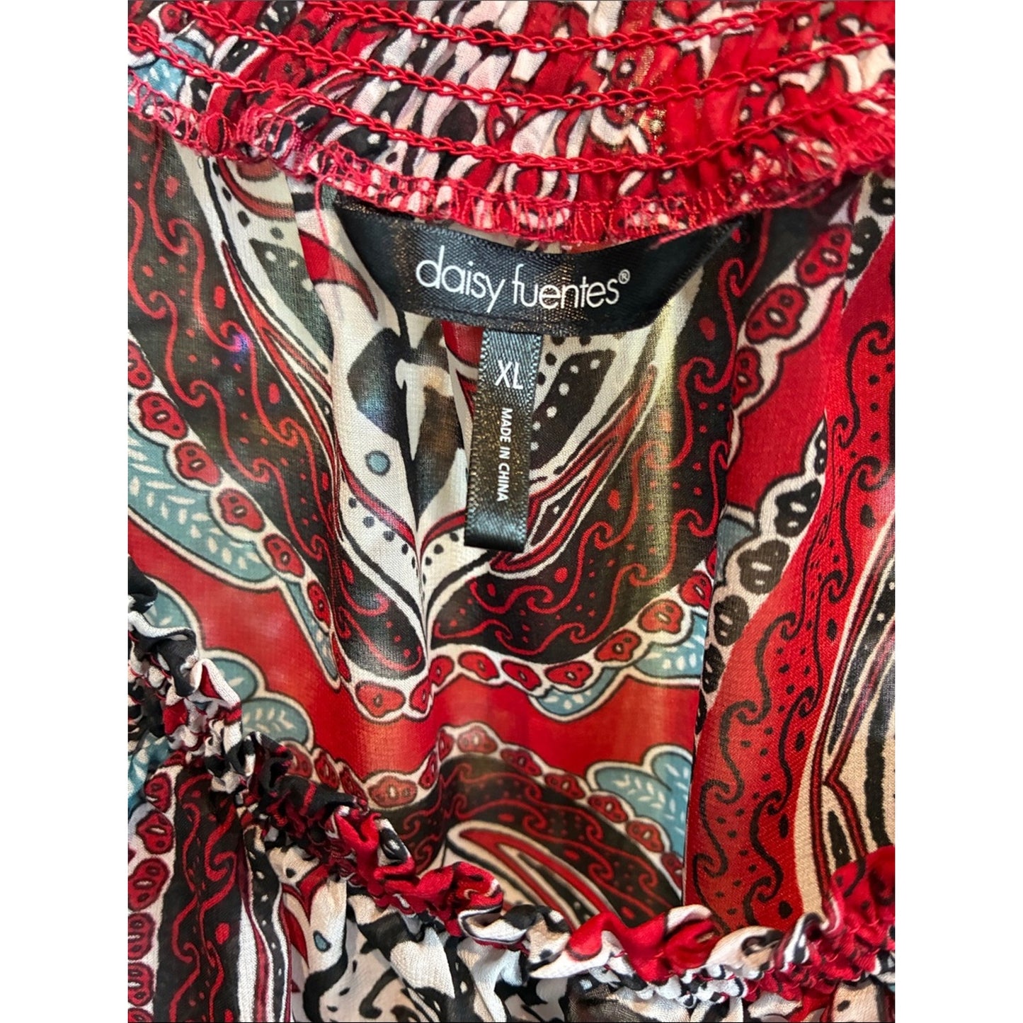 Daisy Fuentes Red Paisley Peasant Blouse