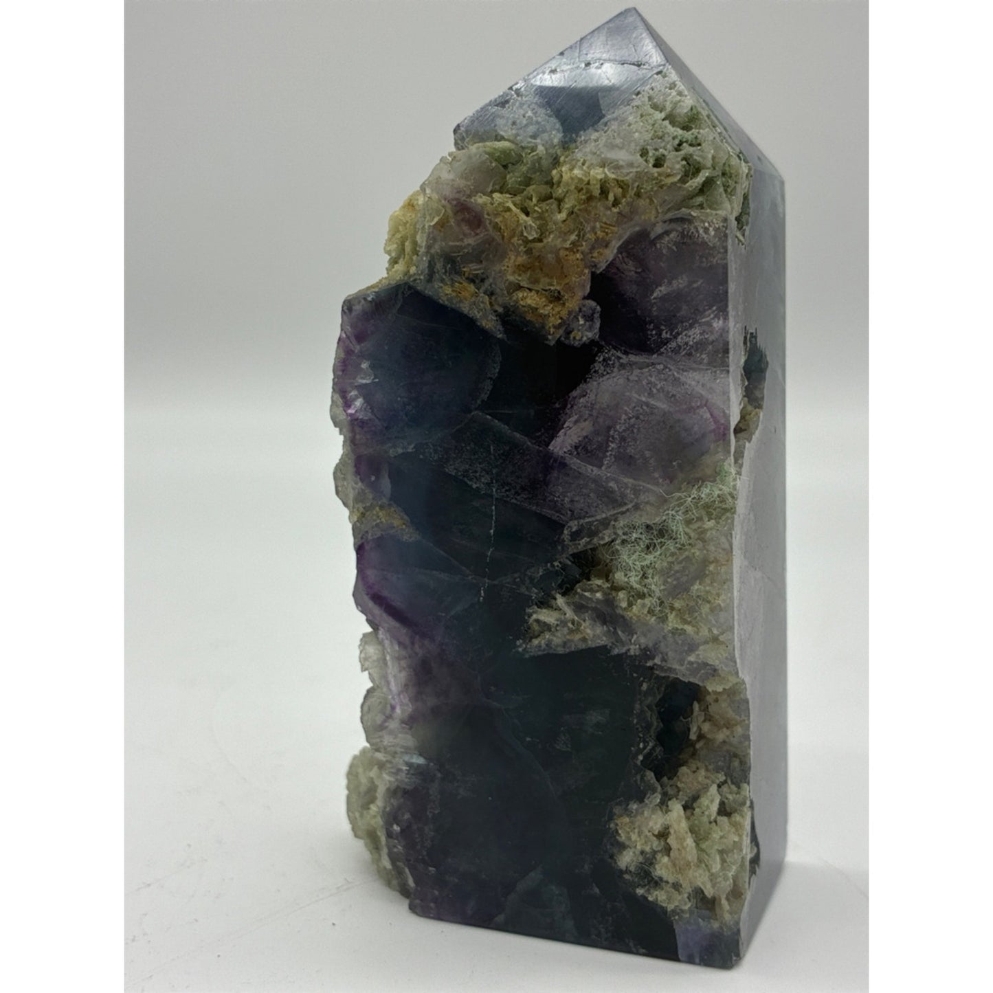 Polished Fluorite Point with Natural Matrix - Purple & Green Rock