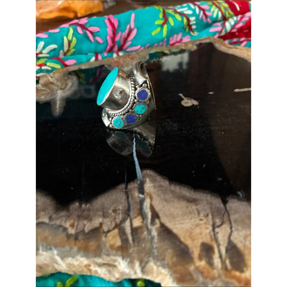 Turquoise Oval Stone Silver Ring - Turquoise Blue Women's Jewelry