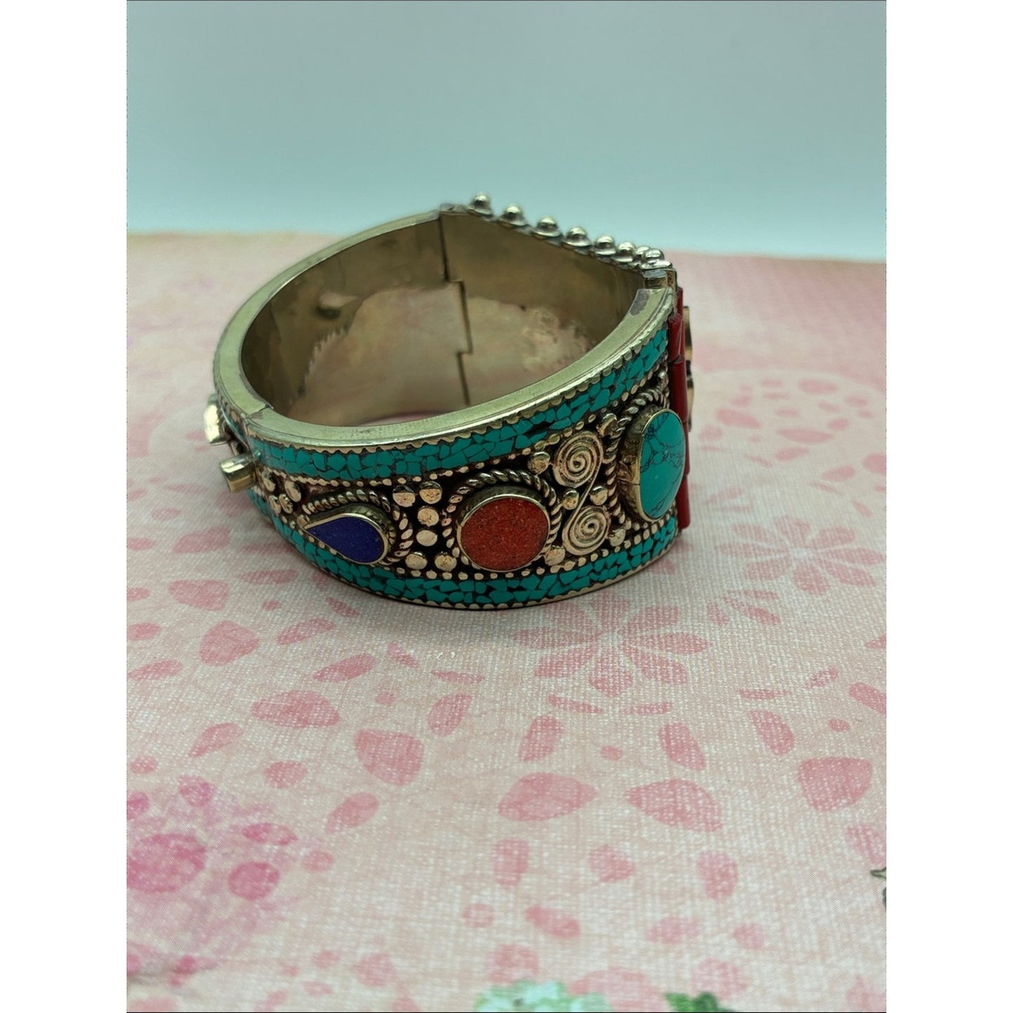 Turquoise, Red & Blue Inlay Statement Cuff Bracelet
