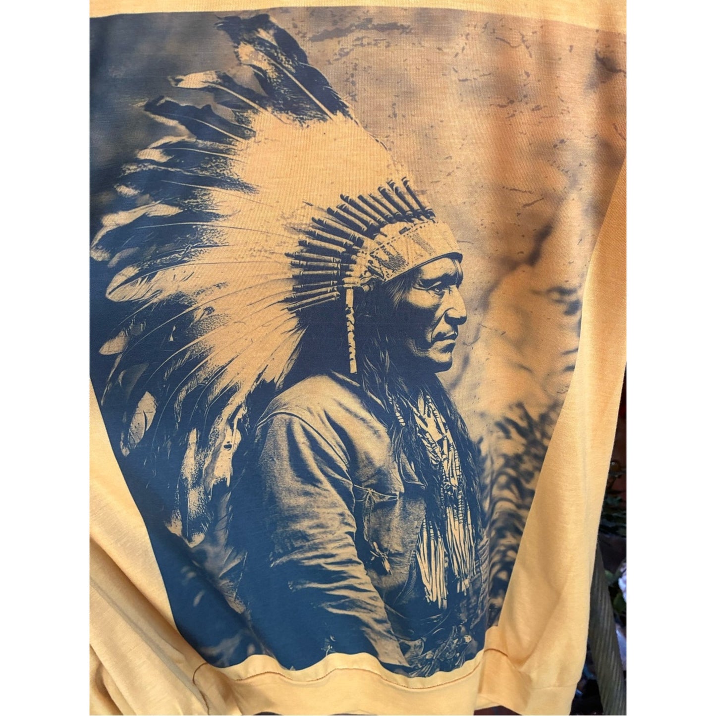 Long-Sleeve Graphic Tee Indian Profile in Yellow with Leopard Print