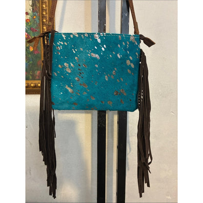 Turquoise Leather Fringe Crossbody Bag