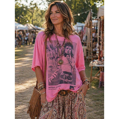 Michael Jackson Vintage-Style Pink Graphic Tee | Oversized Concert T-Shirt