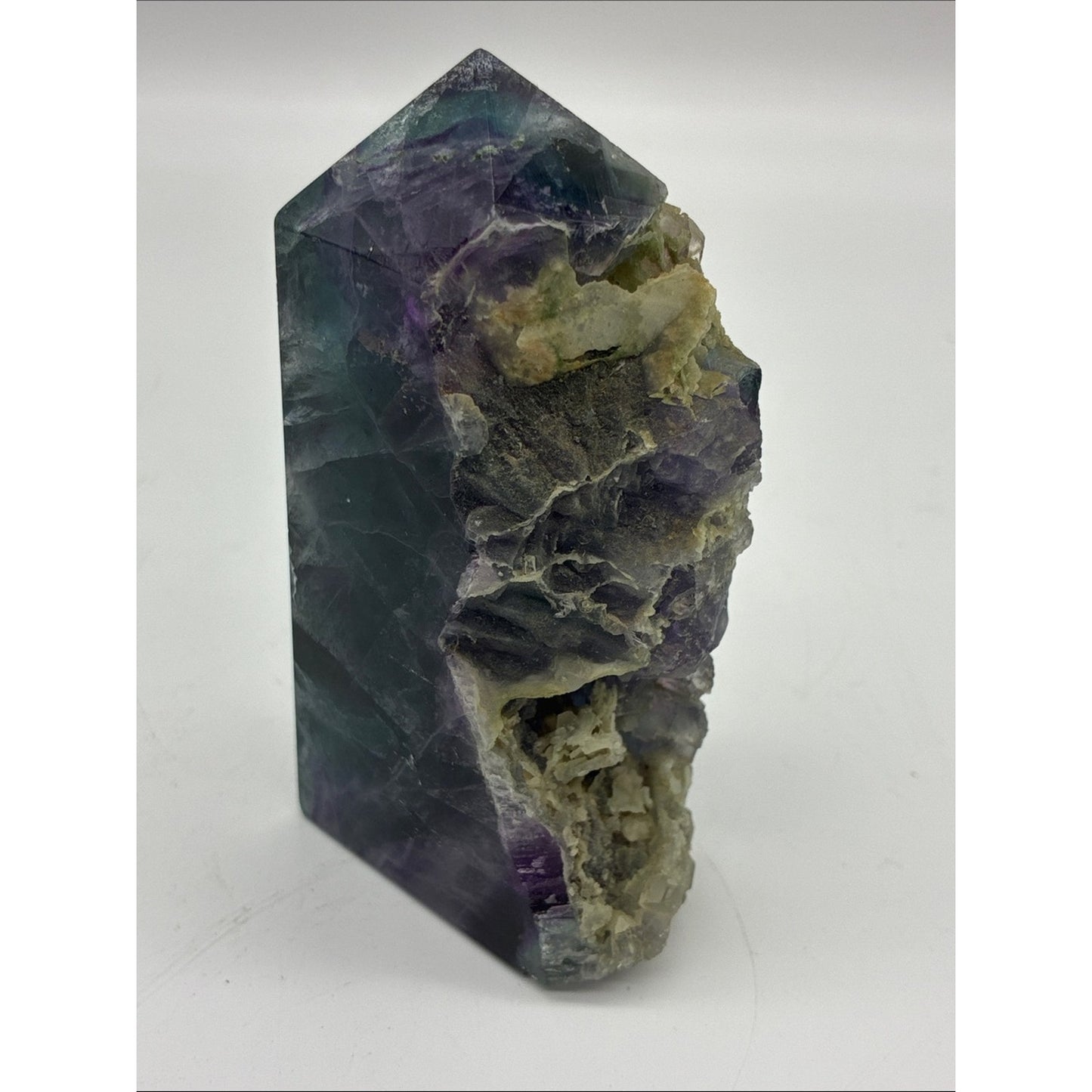 Polished Fluorite Point with Natural Matrix - Purple & Green Rock