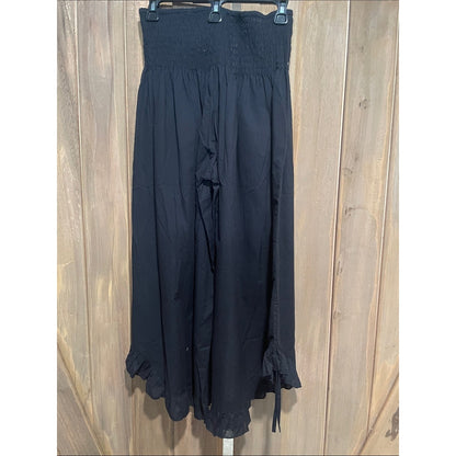 Black Smocked Wide-Leg capris with Ruffle Hem