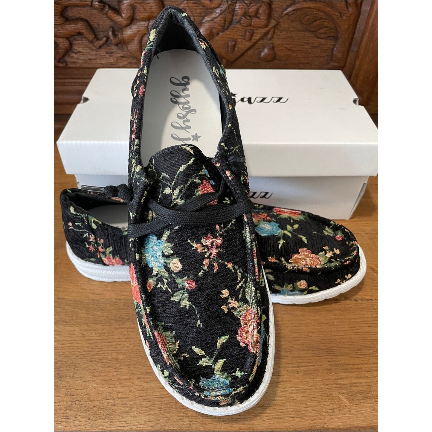 Gypsy Jazz Black Floral Slip-On Loafers Shoe