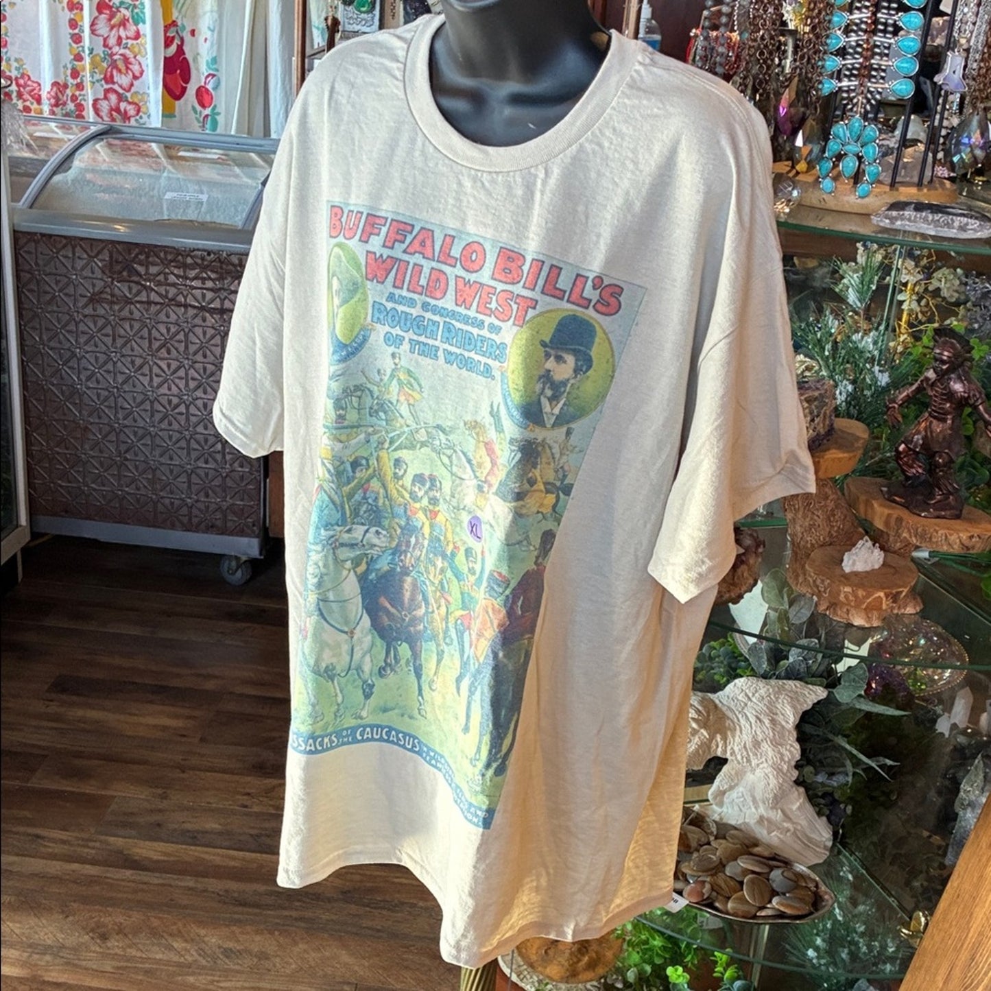 Custom  Cream Short Sleeve Tee with Buffalo Bill's Wild West Graphic