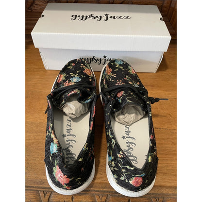 Gypsy Jazz Black Floral Slip-On Loafers Shoe