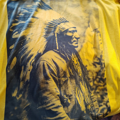 Vintage Native American Chief T-Shirt - Golden Yellow Historical Portrait