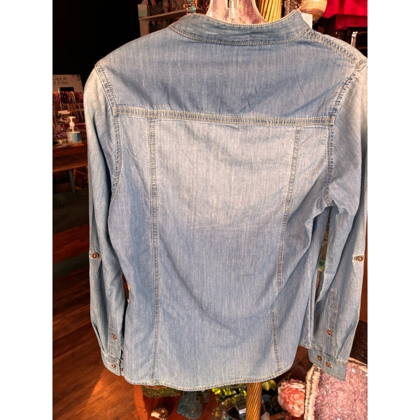 Lace-Up Light Denim Tunic Top