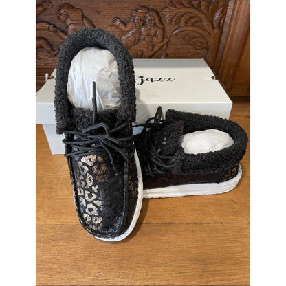 Women's Black Leopard Knit-Trim Slip-On Sneakers