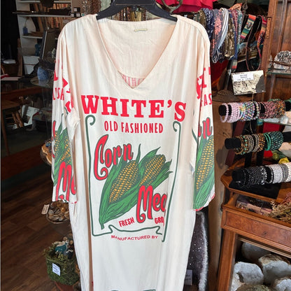White Corn Meal Graphic Tunic Dress