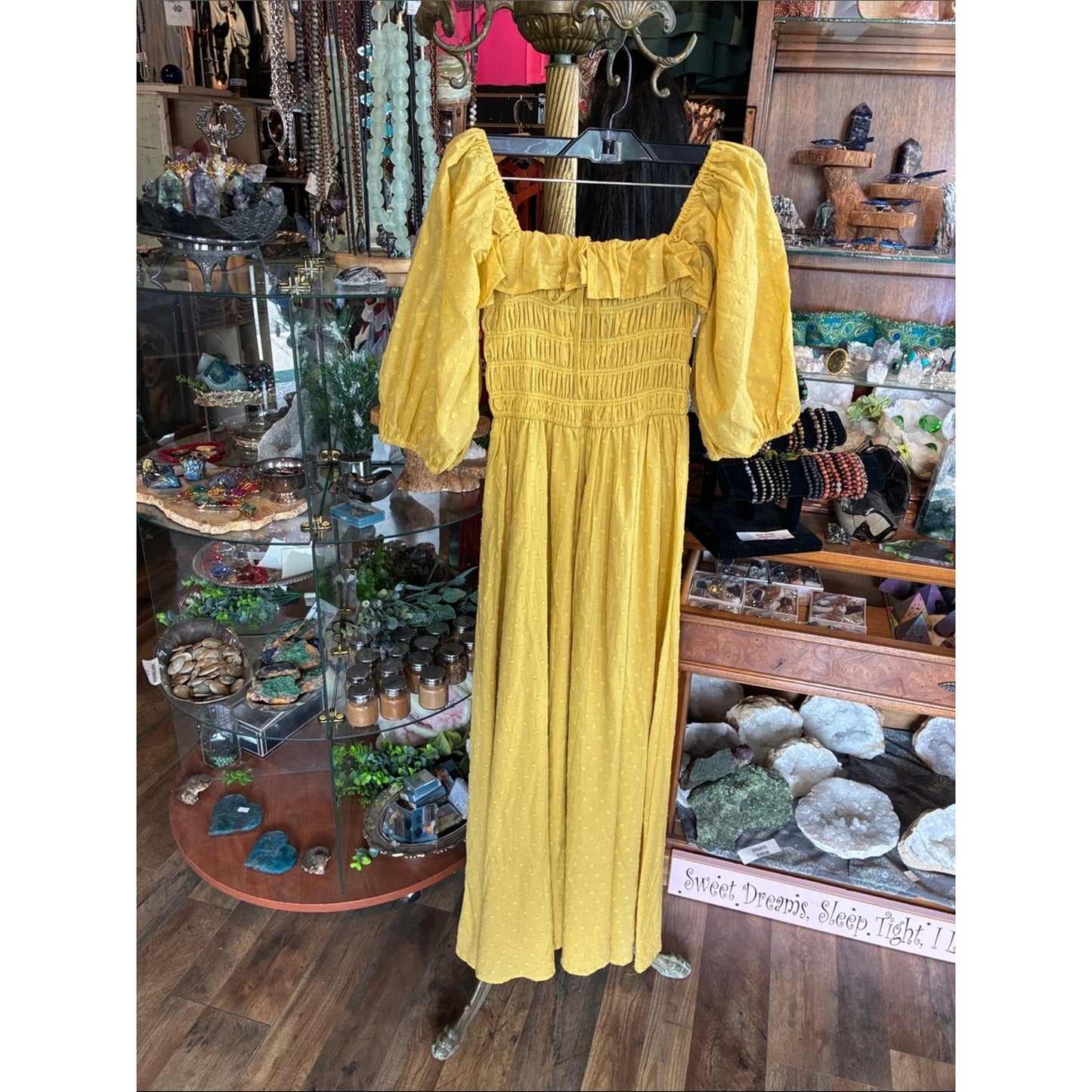 Yellow Smocked Puff Sleeve Maxi Dress