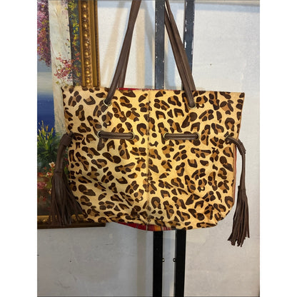 Striped Multicolor Tote Bag with Brown Handles