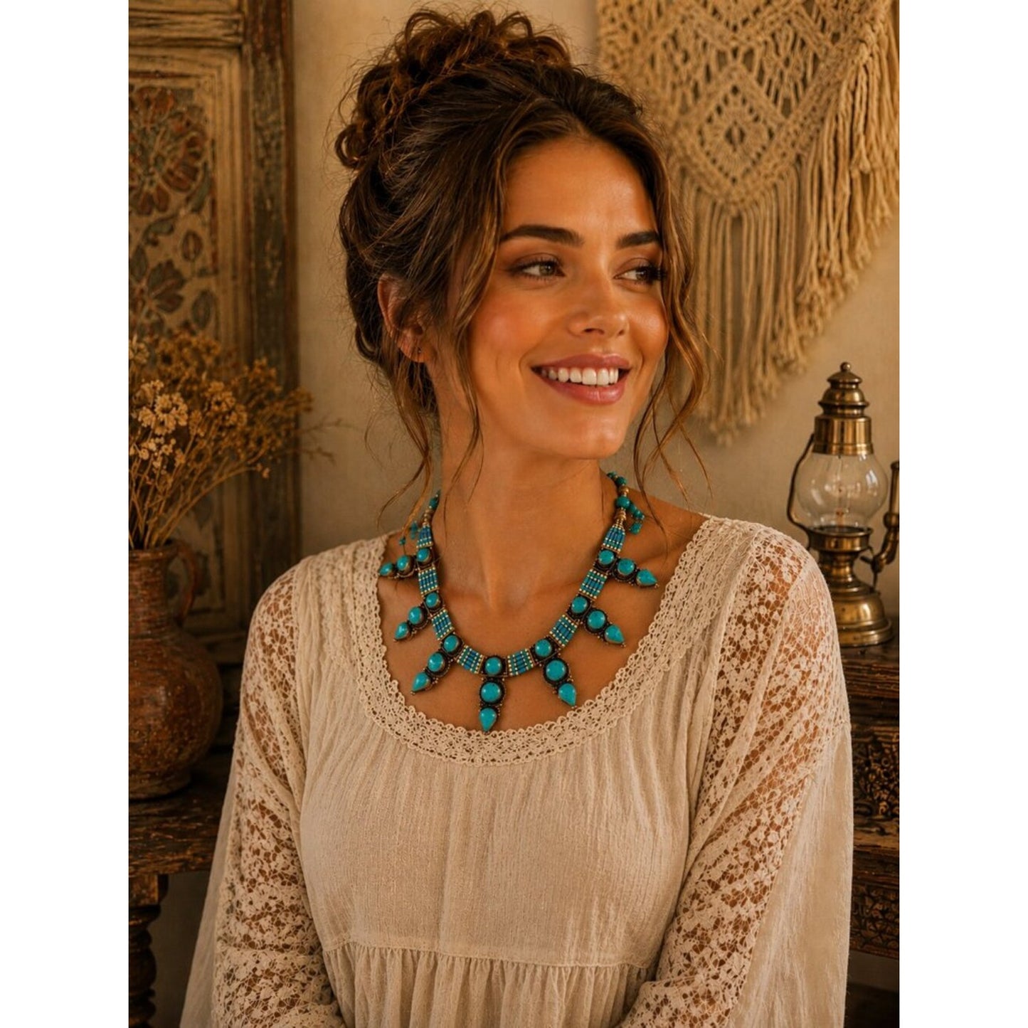 Turquoise Statement Bib Necklace - Women Jewelry