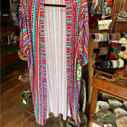 Vibrant Multicolor Striped Duster Kimono