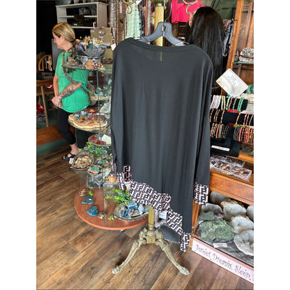 new directions Black Pullover Tunic with Geometric Hem