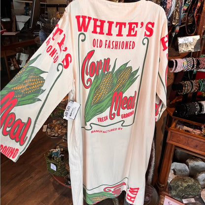 White Corn Meal Graphic Tunic Dress