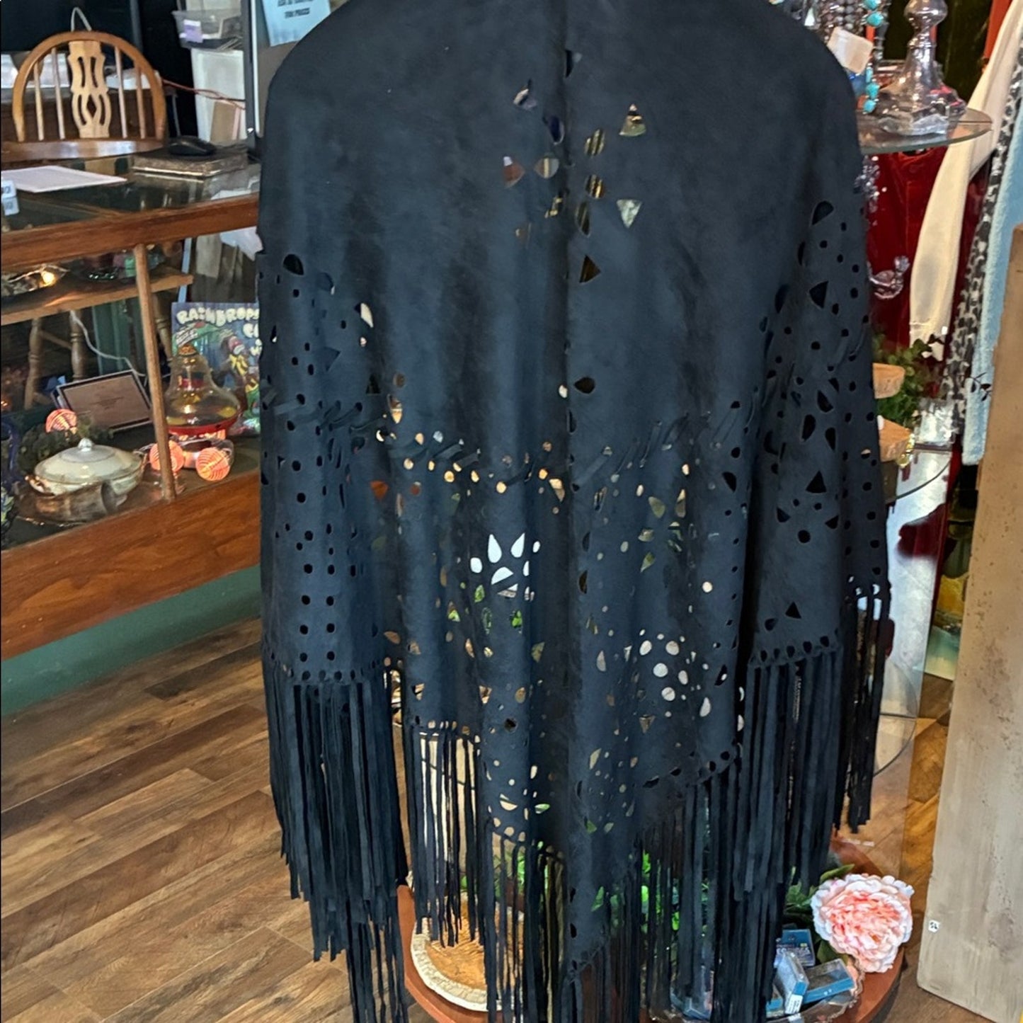 Elegant Black Women's Cape with Laser Cut Design