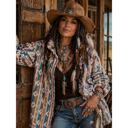 L&B Multicolor Southwestern Patterned Teddy Jacket