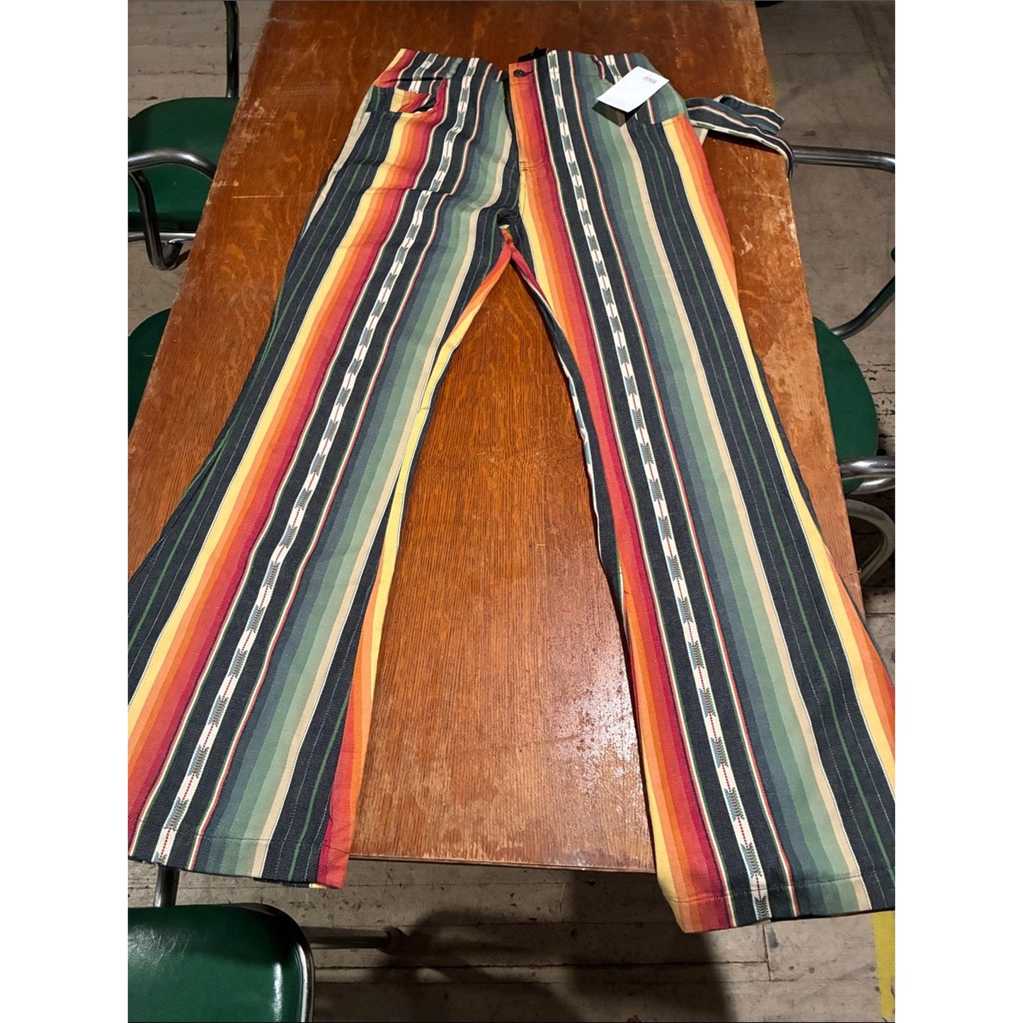 Boho western stripe bell bottom pant