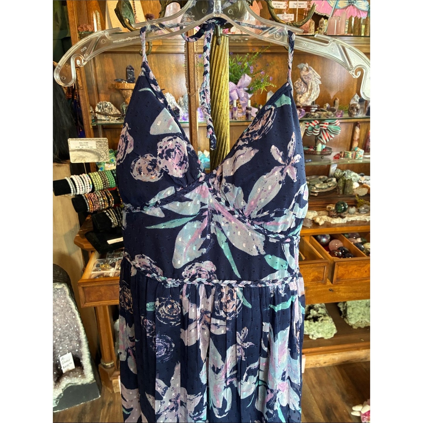 Navy Floral Maxi Dress with Pastel Blooms