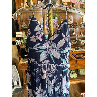 Navy Floral Maxi Dress with Pastel Blooms