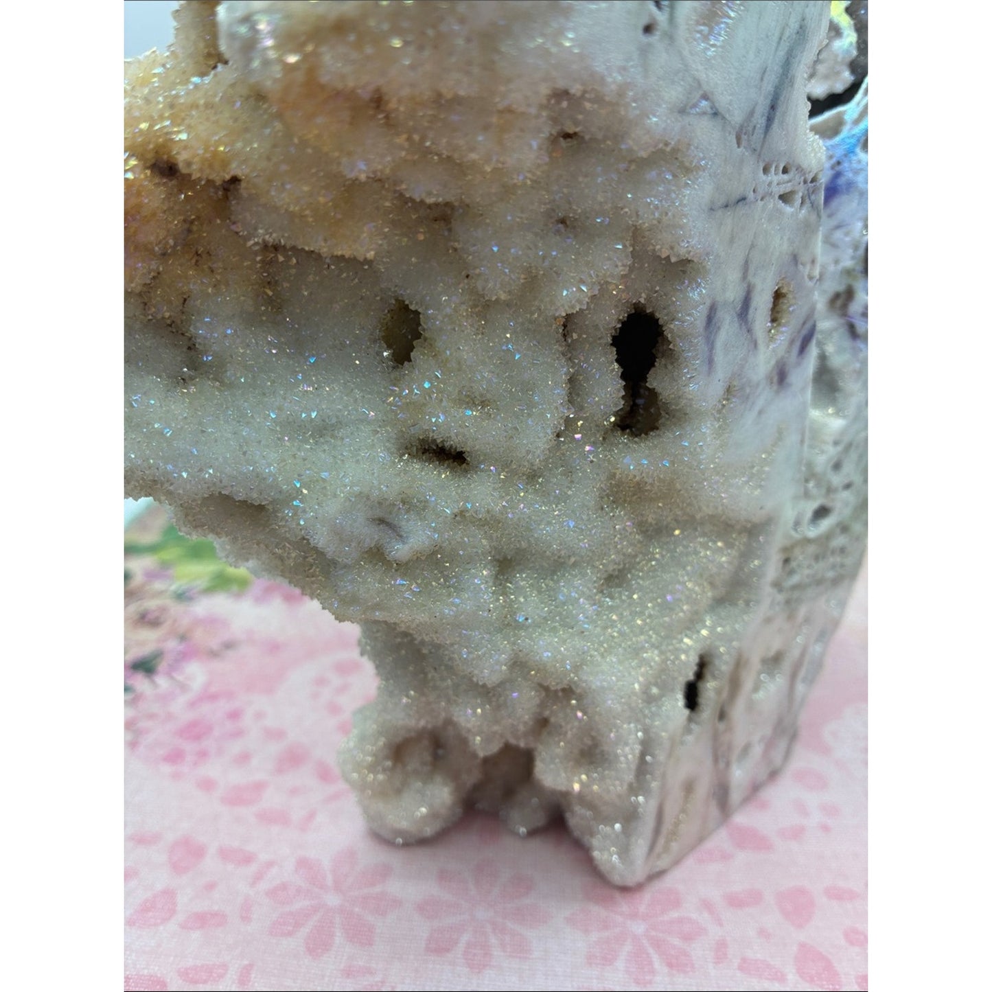 Sparkling Druzy Crystal Sculpture - White & Cream with Iridescent Accents Rock