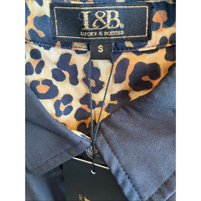 L&B Black Button-Down Shirt with Leopard Trim Accents